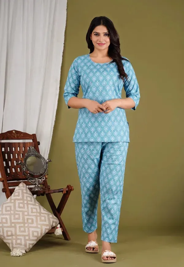 Aqua_Blue_Cotton_Co_Ord_Set_For_Women