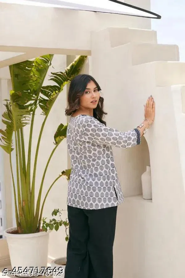White_And_Black_Cotton_Kurti_For_Women