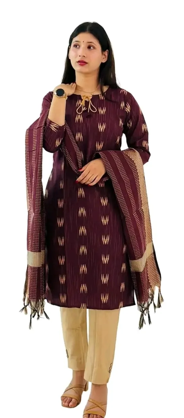 Maroon_Cotton_Kurti_Pant_And_Dupatta_Set_For_Women