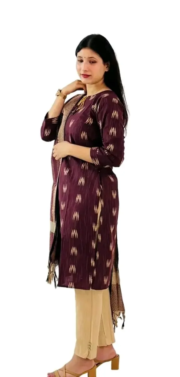 Maroon_Cotton_Kurti_Pant_And_Dupatta_Set_For_Women