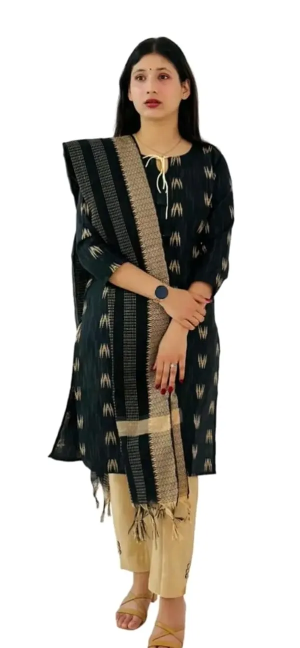 Black_Cotton_Kurti_Pant_Set_With_Dupatta_For_Women