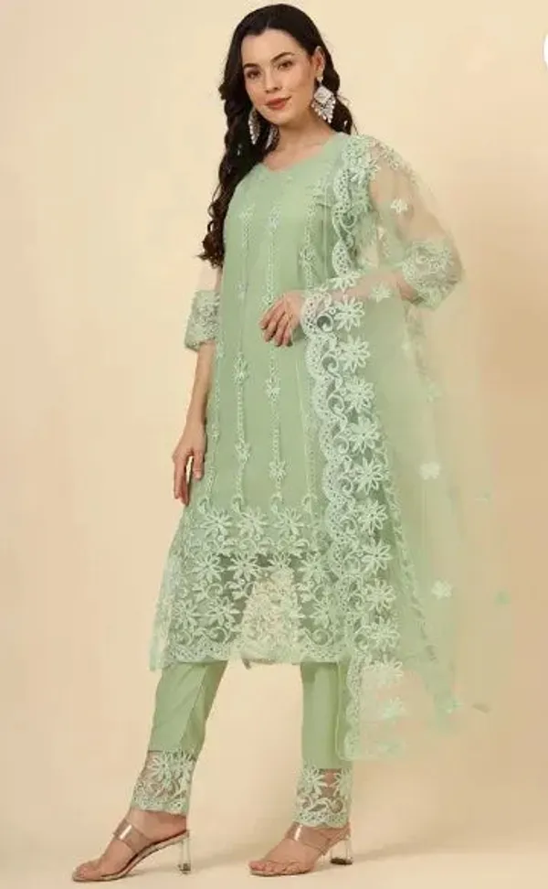 Mint_Green_Cotton_Kurta_Pant_And_Dupatta_Set_For_Women