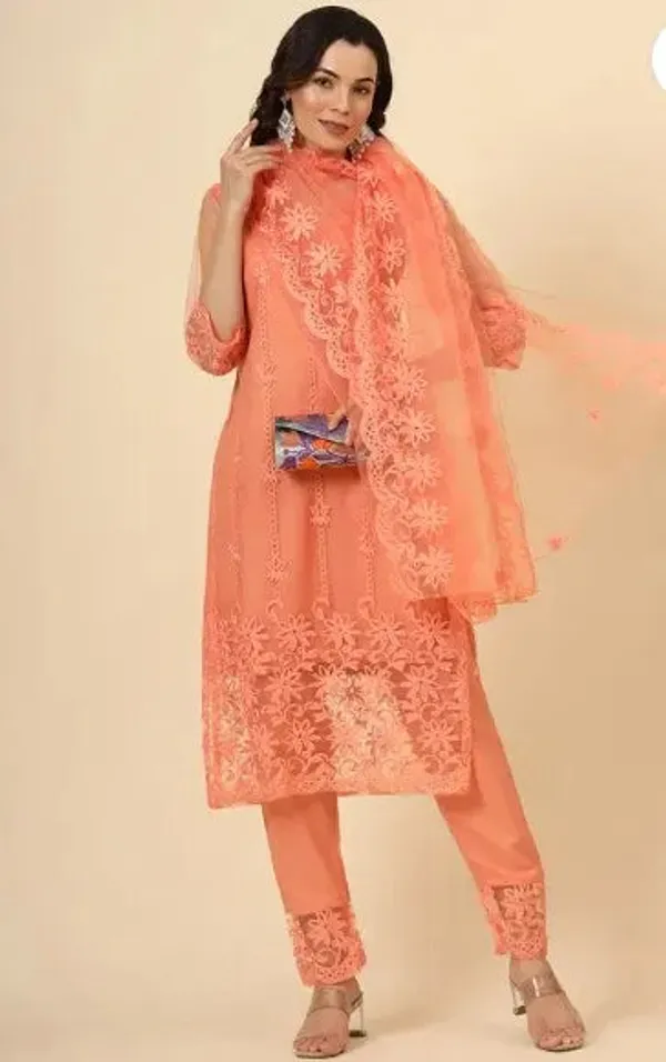 Orange_Cotton_Kurta_Pant_And_Dupatta_Set_For_Women