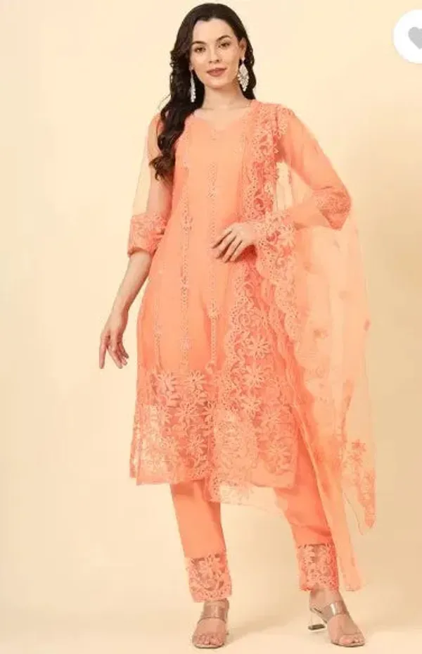 Orange_Cotton_Kurta_Pant_And_Dupatta_Set_For_Women