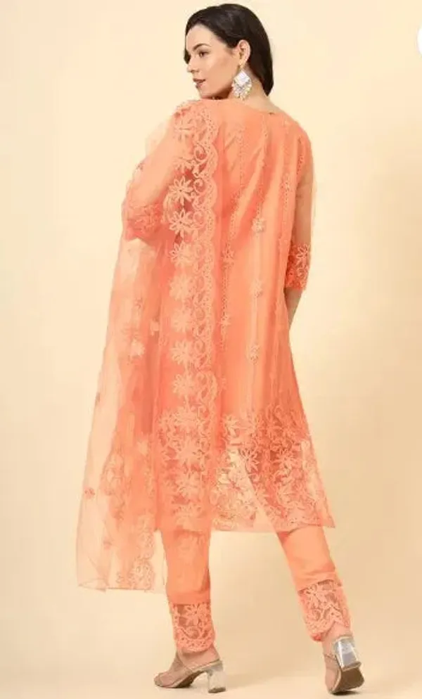 Orange_Cotton_Kurta_Pant_And_Dupatta_Set_For_Women