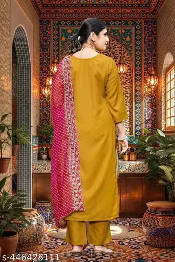 Mustard_Yellow_Cotton_Kurta_Pant_And_Dupatta_Set_For_Women