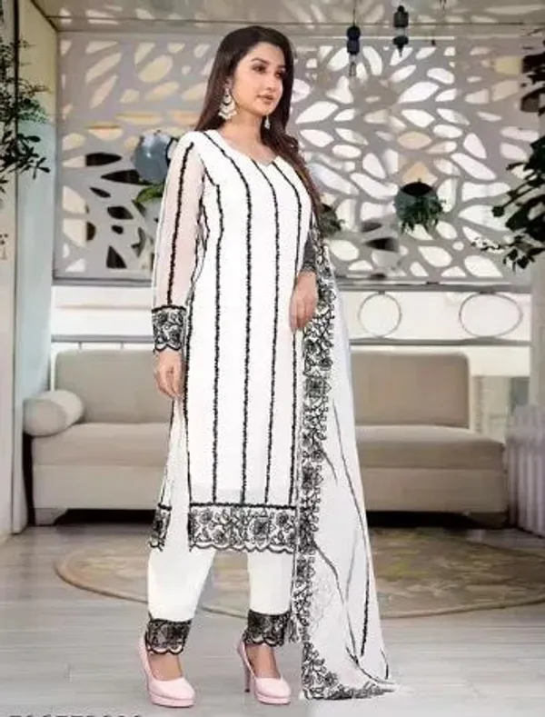 White_Cotton_Kurta_Pant_And_Dupatta_Set_For_Women