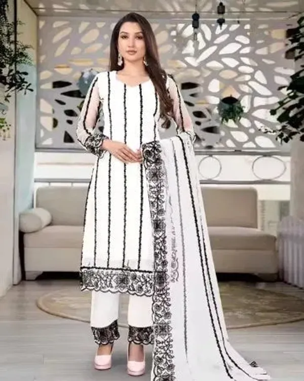 White_Cotton_Kurta_Pant_And_Dupatta_Set_For_Women