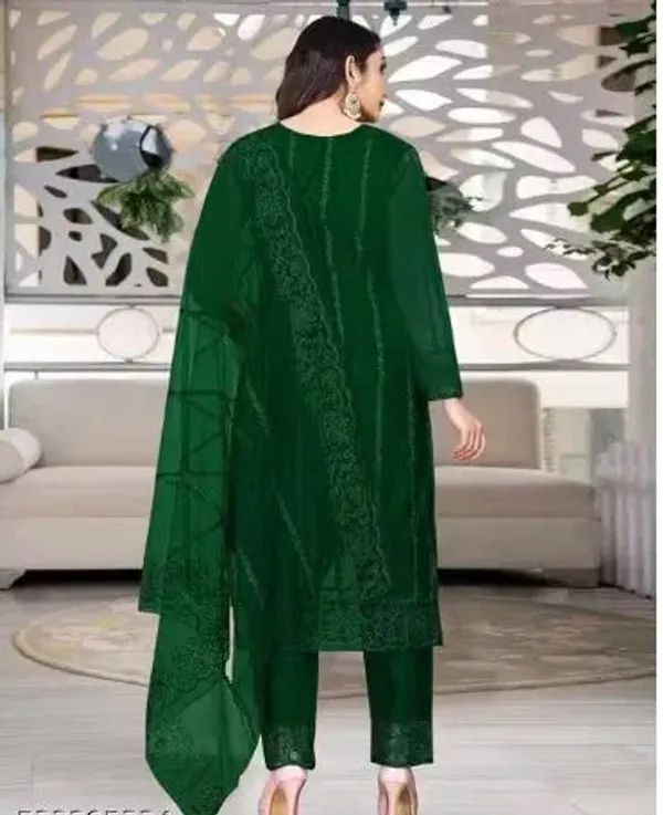 Green_Cotton_Kurta_Pant_And_Dupatta_Set_For_Women