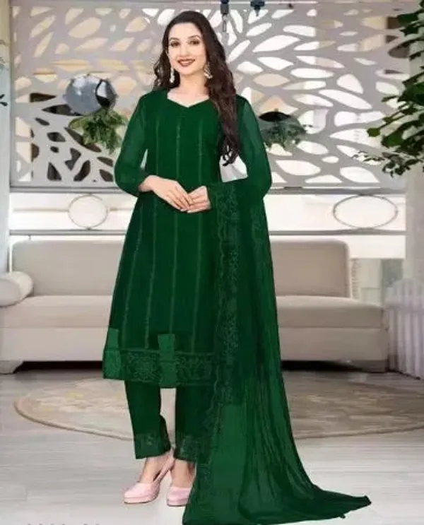 Green_Cotton_Kurta_Pant_And_Dupatta_Set_For_Women