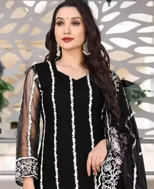 Black_Cotton_Kurta_Pant_And_Dupatta_Set_For_Women