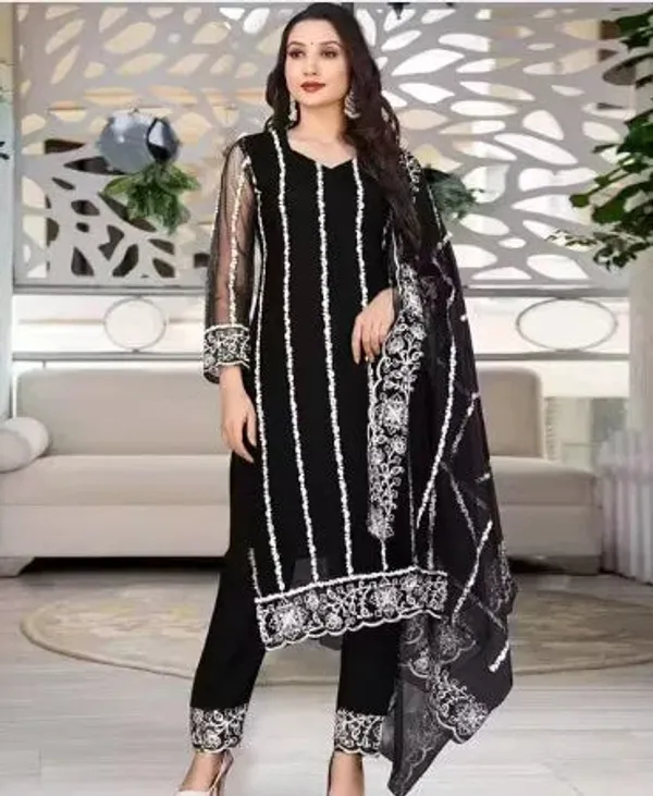 Black_Cotton_Kurta_Pant_And_Dupatta_Set_For_Women