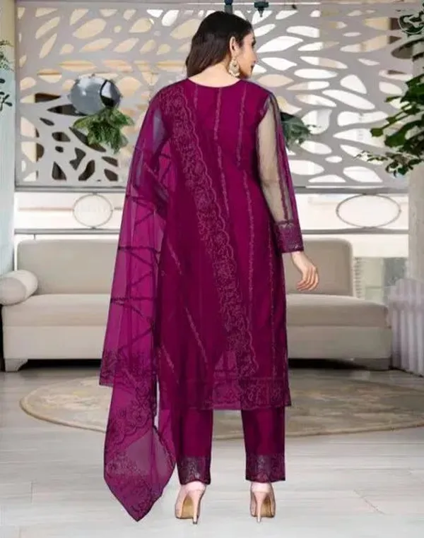 Wine_Cotton_Kurta_Pant_And_Dupatta_Set_For_Women