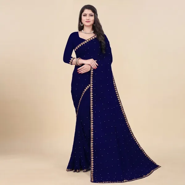 Navy_Blue_Lycra_Blend_Saree_For_Women