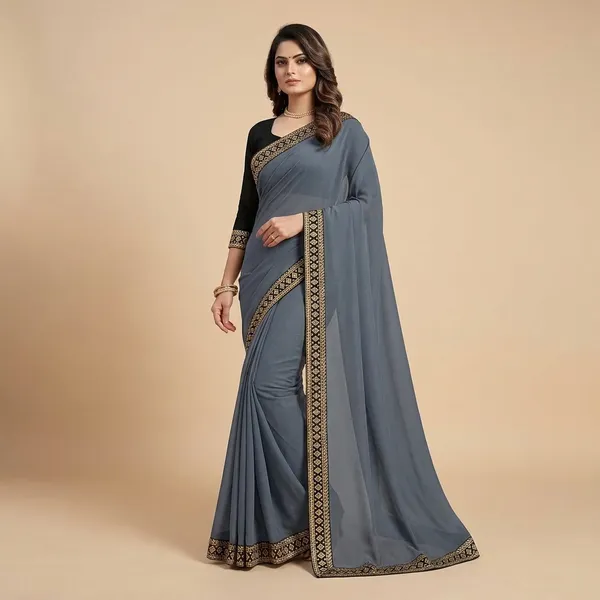 Grey_Lycra_Blend_Saree_For_Women
