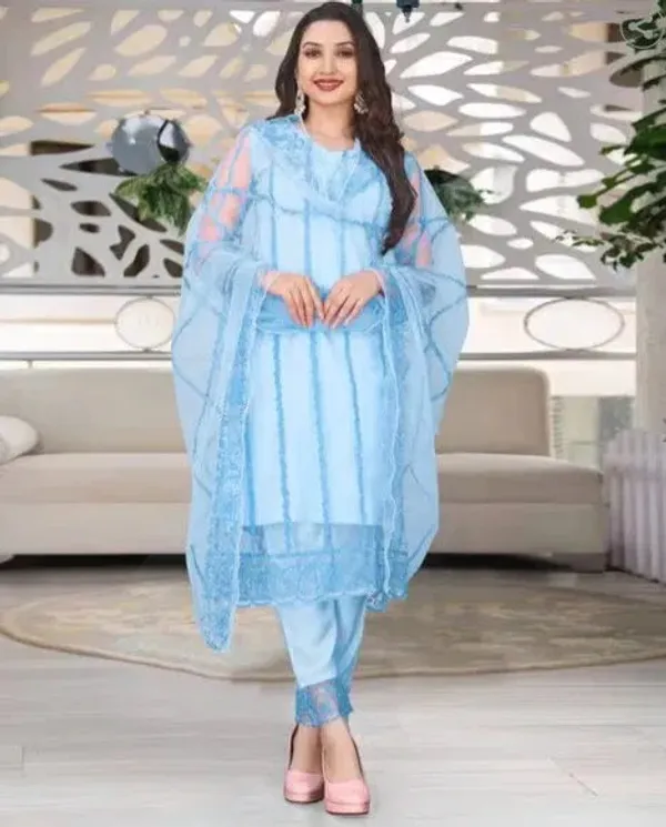 Blue_Cotton_Kurta_Pant_And_Dupatta_Set_For_Women
