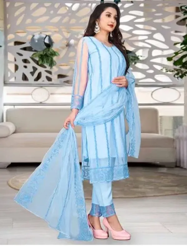 Blue_Cotton_Kurta_Pant_And_Dupatta_Set_For_Women