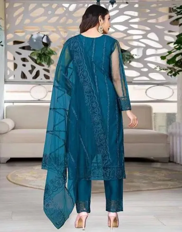 Teal_Cotton_Kurta_Pant_And_Dupatta_Set_For_Women