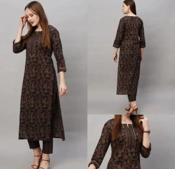 Brown_Cotton_Kurti_Set_For_Women