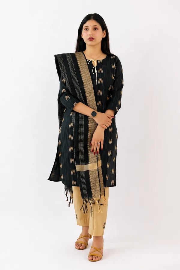 Black_Cotton_Kurti_Pant_Set_With_Dupatta_For_Women