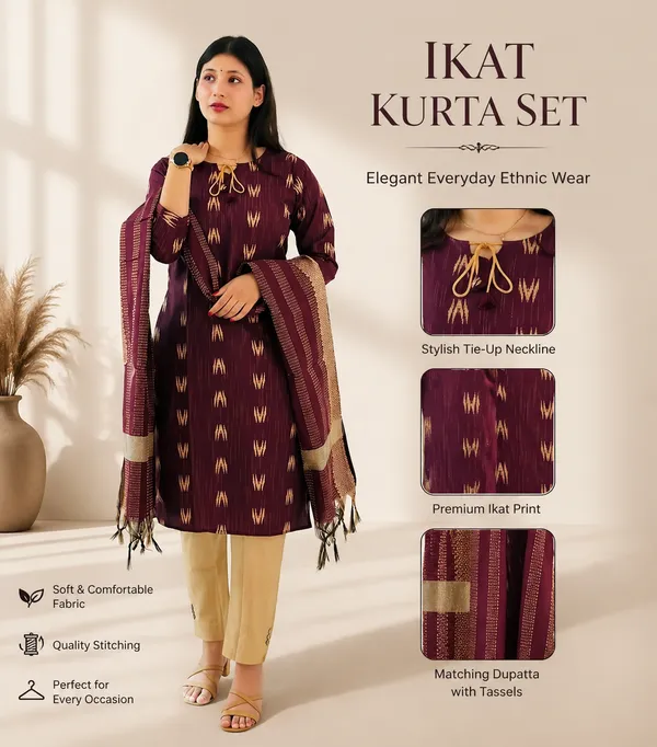 Maroon_Cotton_Kurti_Pant_And_Dupatta_Set_For_Women