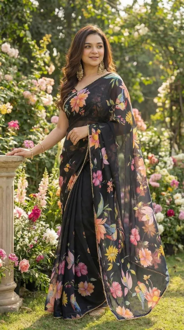 Black_Floral_Print_Saree_With_Embellished_Border_For_Women