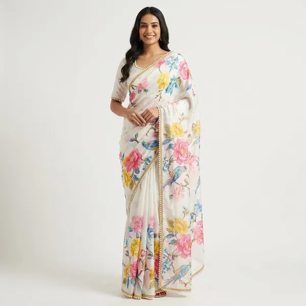 Elegant_Floral_Print_Saree_With_Blouse_For_Women