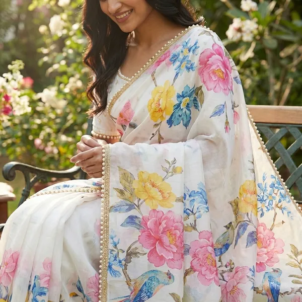 Elegant_Floral_Print_Saree_With_Blouse_For_Women