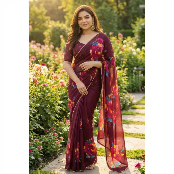 Maroon_Floral_Printed_Saree_With_Blouse_For_Women