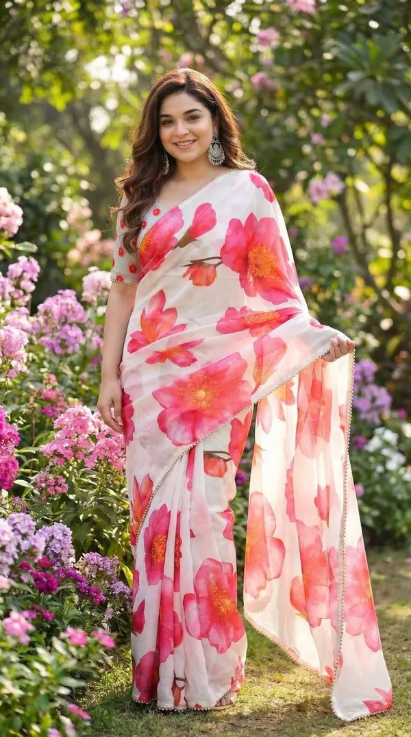 Elegant_White_Floral_Print_Saree_With_Pink_Blooms_For_Women