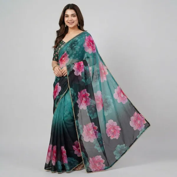 Floral_Print_Saree_With_Embellished_Blouse_For_Women