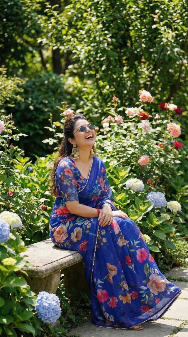 Blue_Floral_Print_Saree_With_Embellished_Border_For_Women