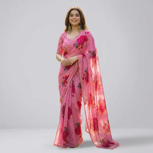 Pink_Floral_Print_Saree_With_Embellished_Border_For_Women