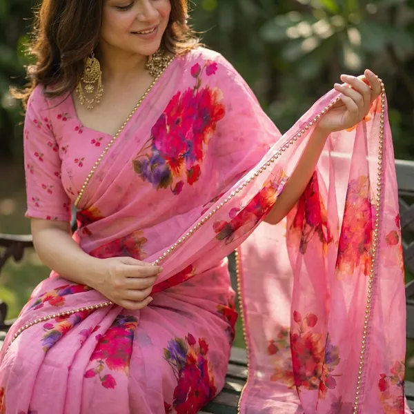 Pink_Floral_Print_Saree_With_Embellished_Border_For_Women