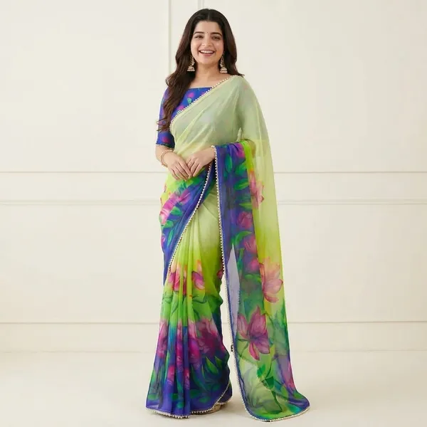 Vibrant_Multicolor_Gradient_Saree_With_Blue_Blouse_For_Women