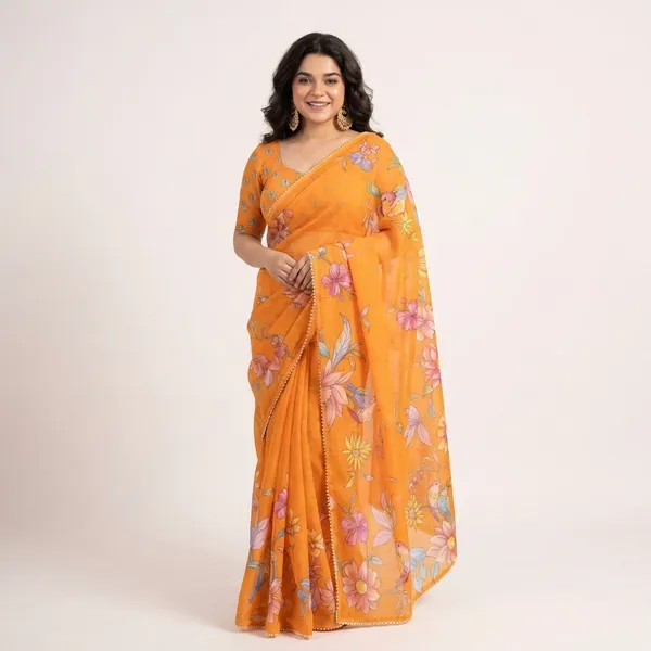 Orange_Floral_Embroidered_Saree_With_Blouse_For_Women
