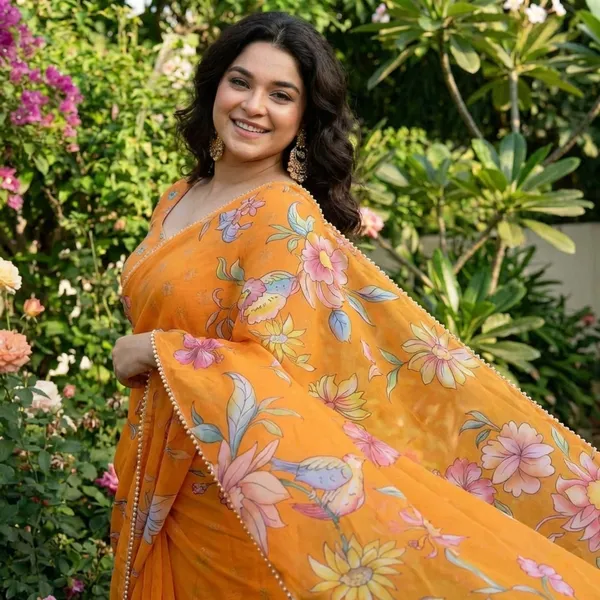 Orange_Floral_Embroidered_Saree_With_Blouse_For_Women