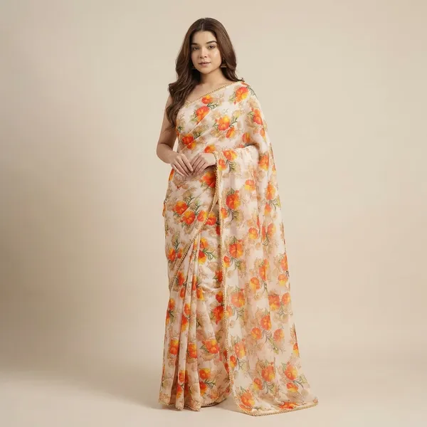 Elegant_Cream_Floral_Embroidered_Saree_With_Orange_And_Yellow_Flowers_For_Women