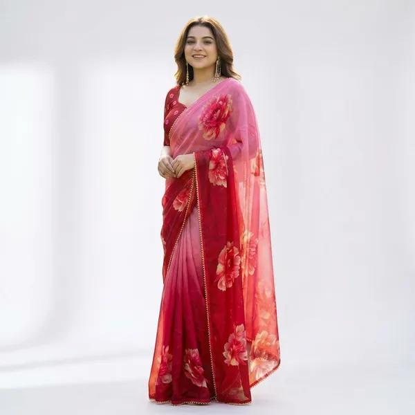Pink_Ombre_Floral_Print_Saree_With_Embellished_Border_For_Women
