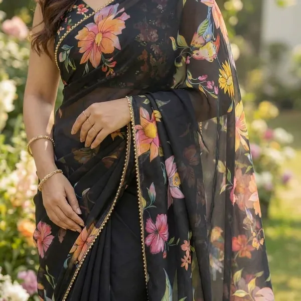 Black_Floral_Print_Saree_With_Embellished_Border_For_Women