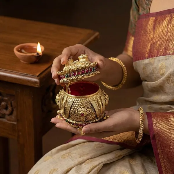 Copper_Base_With_Gold_Plated_Antique_Haldi_Kumkum_Karande