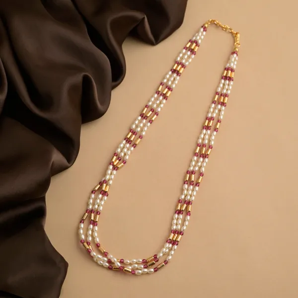 Copper_Base_With_Gold_Plated_Triveni_Red_Crystal_And_Rice_Pearl_Mala