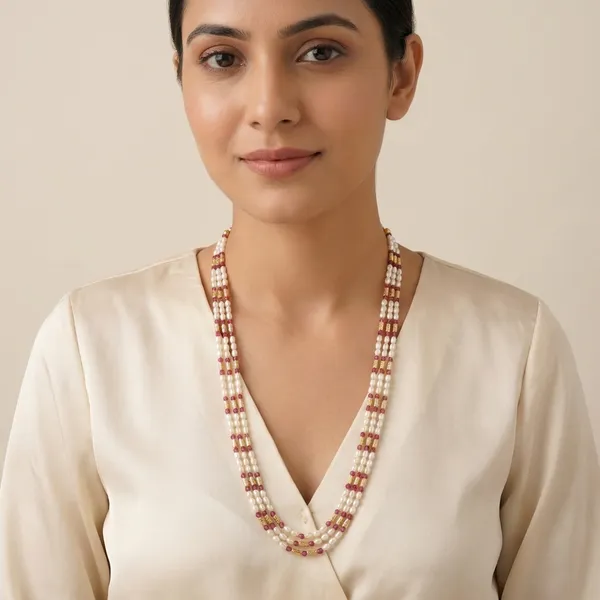 Copper_Base_With_Gold_Plated_Triveni_Red_Crystal_And_Rice_Pearl_Mala