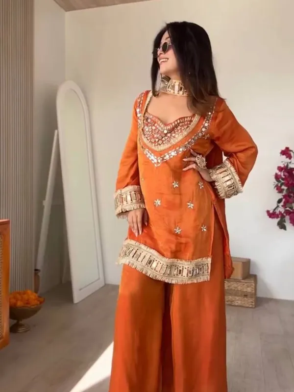 Rust_Orange_Premium_Fendi_Silk_Sharara_Set_For_Women