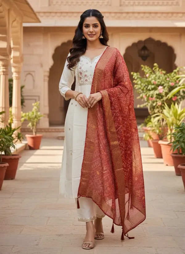 Cream_White_Cotton_Kurti_Pant_Set_For_Women