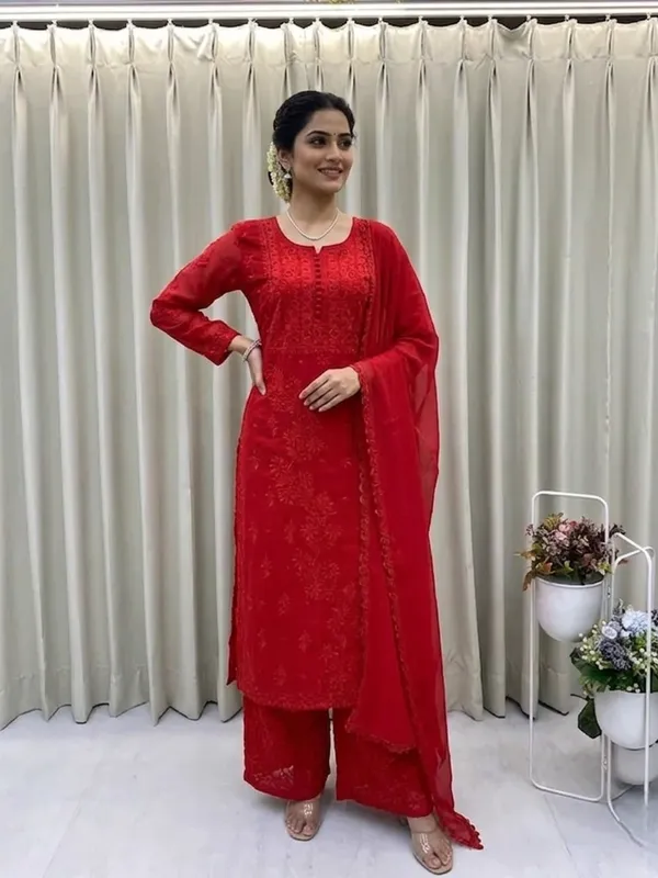 Red_Cotton_Kurti_Set_For_Women