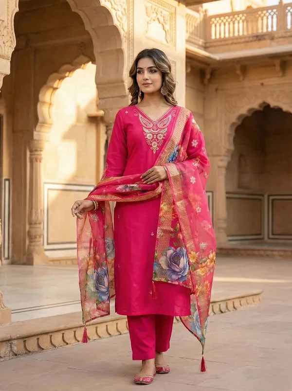 Pink_Roman_Silk_Kurti_Pant_Set_For_Women