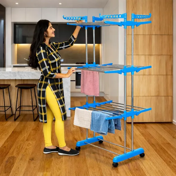 WOTRA_3_Tier_Stainless_Steel_Clothes_Drying_Stand_with_Wheels,_Foldable_Laundry_Drying_Rack_for_Home,_Balcony_&_Indoor_Outdoor_Use