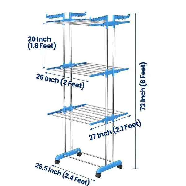 WOTRA_3_Tier_Stainless_Steel_Clothes_Drying_Stand_with_Wheels,_Foldable_Laundry_Drying_Rack_for_Home,_Balcony_&_Indoor_Outdoor_Use