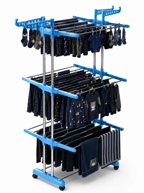 WOTRA_3_Tier_Stainless_Steel_Clothes_Drying_Stand_with_Wheels,_Foldable_Laundry_Drying_Rack_for_Home,_Balcony_&_Indoor_Outdoor_Use